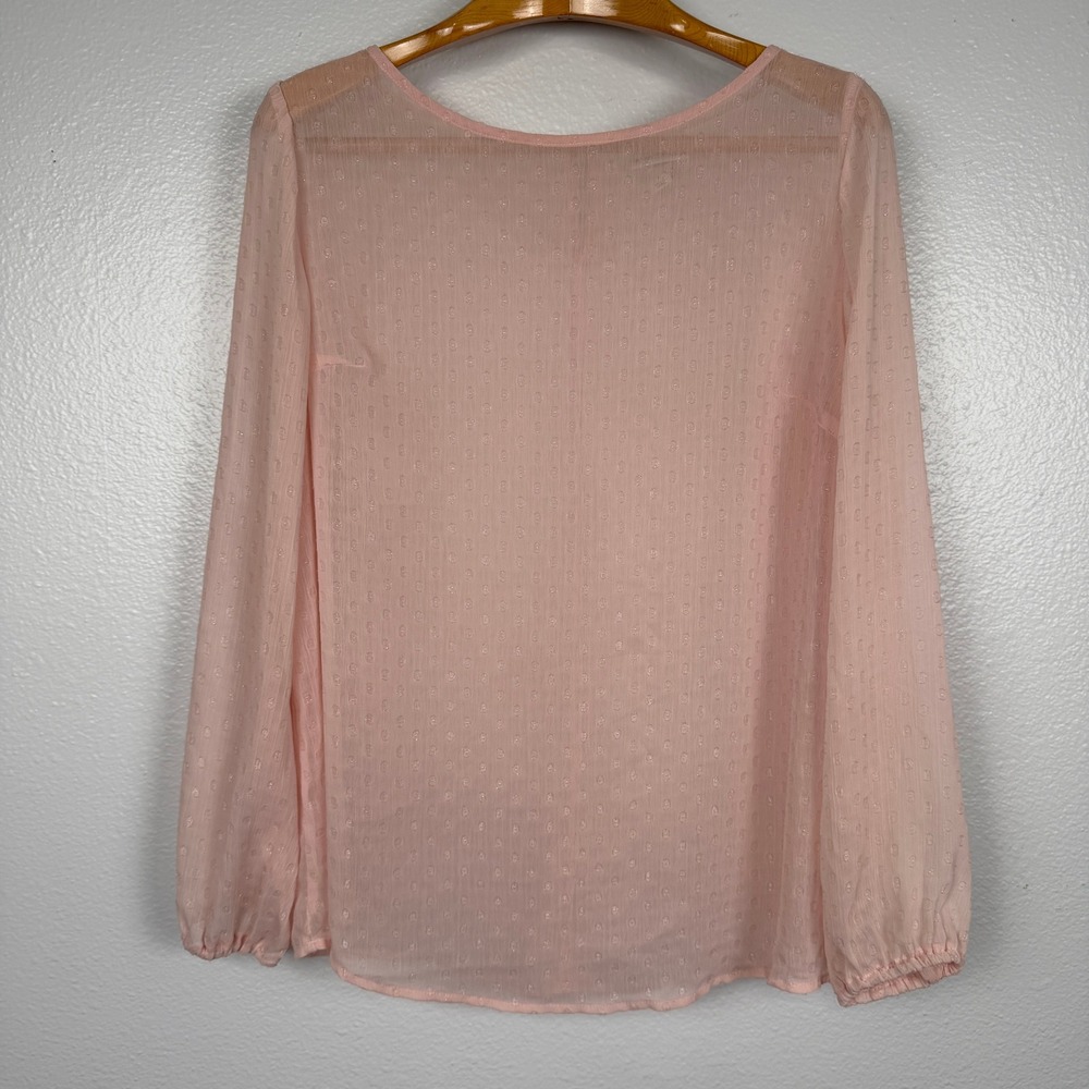Ava & Viv Blouse Womens X 14W Blush Pink Dotted Sheer Long Sleeve Fairycore